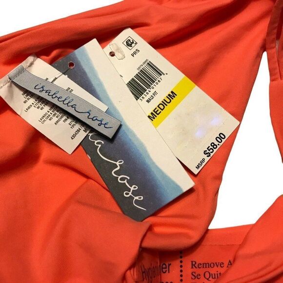 Isabella Rose Multi-String Tab Side Hipster Bikini Bottom Sz M Orange Beach NEW - Picture 3 of 3